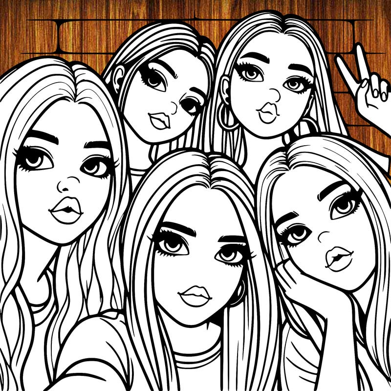 group of teen girls friends y2k up close in a selfie