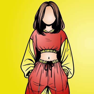 realistic girl faceless with baggy pants and a crop top