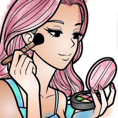 little girl putting on makeup