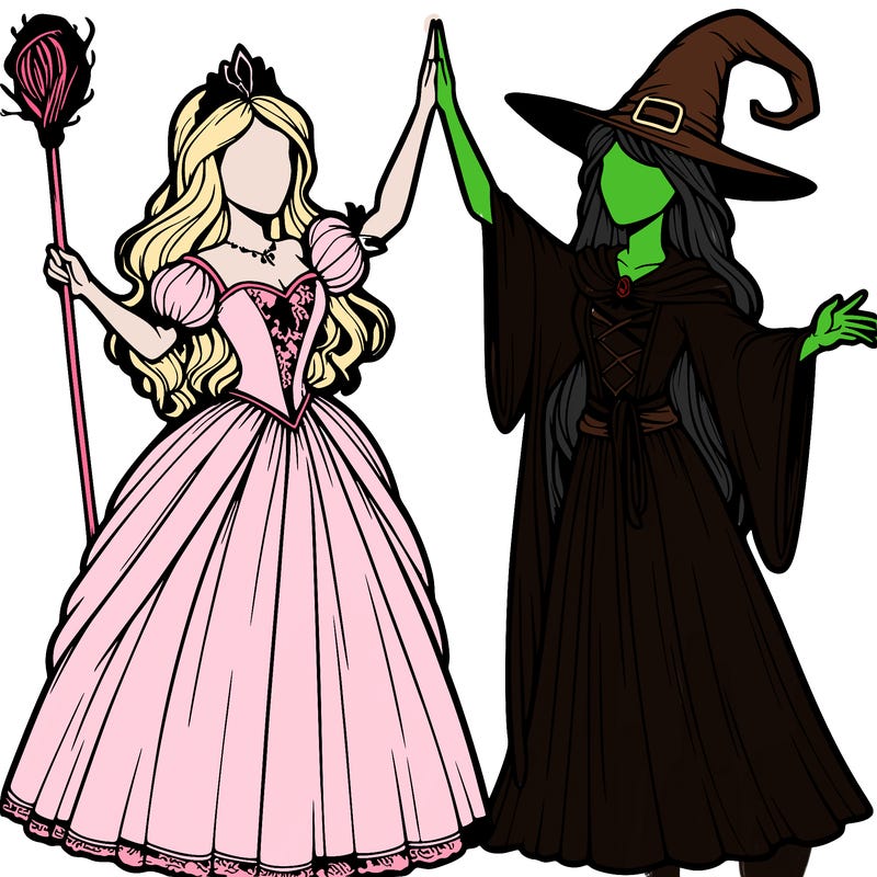 detailed realistic split of a princess and a witch
