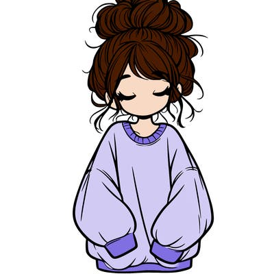girl with baggy sweatshirt and messy bun
