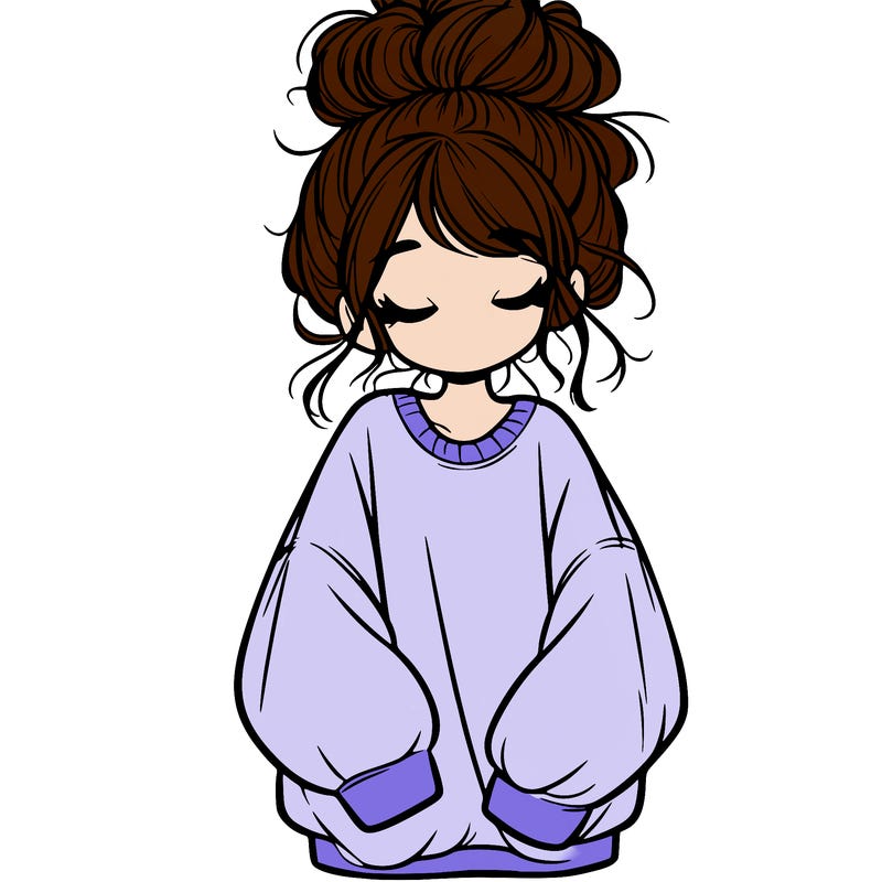 girl with baggy sweatshirt and messy bun
