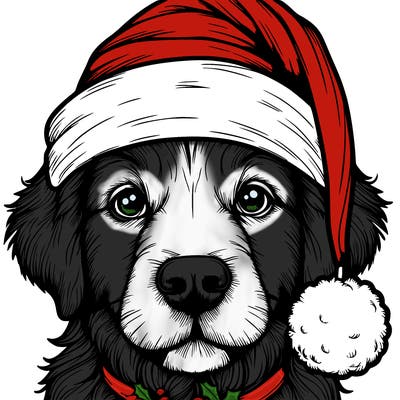 realistic dog with a christmas hat