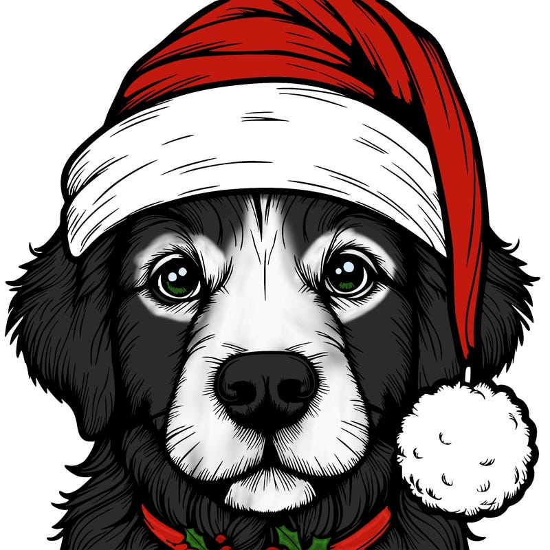 realistic dog with a christmas hat