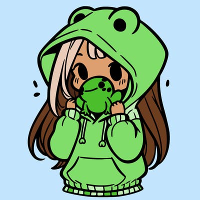 a girl holding a froggy hoodie