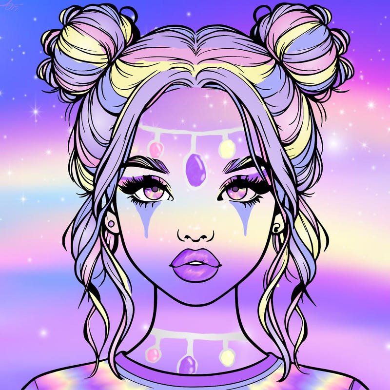 realistic girl with two buns in hair and lips