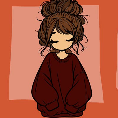 girl with baggy sweatshirt and messy bun