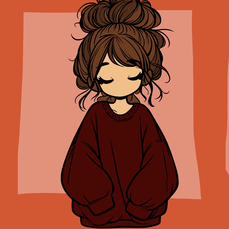 girl with baggy sweatshirt and messy bun