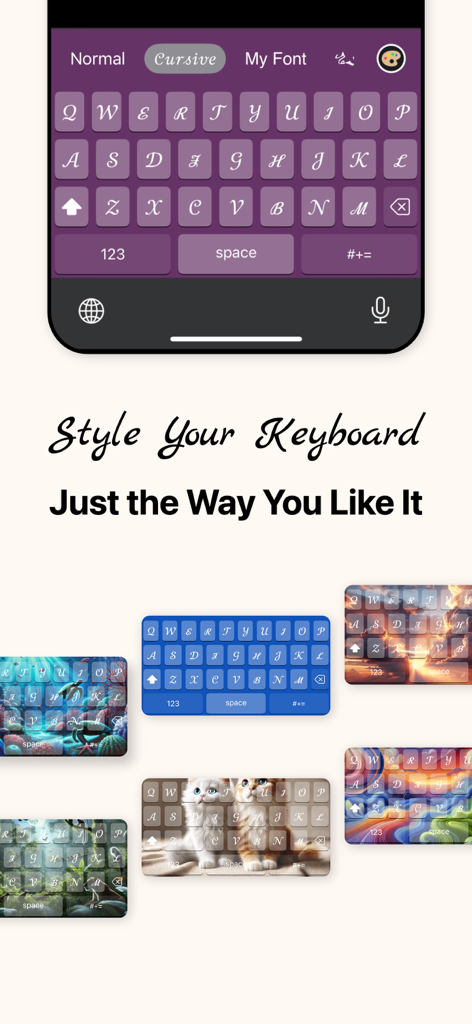 おしゃれな背景と筆記体の手書きフォントを使ったカスタムキーボードテーマ