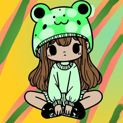a girl wearing a frog hat and some frog socks
