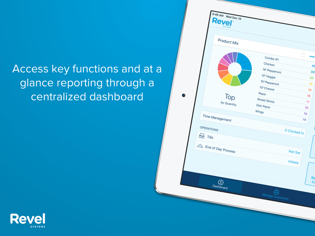 Revel POS - 商品構成の分析とビジネス運営を表示するiPad上のRevel POS集中レポートダッシュボード