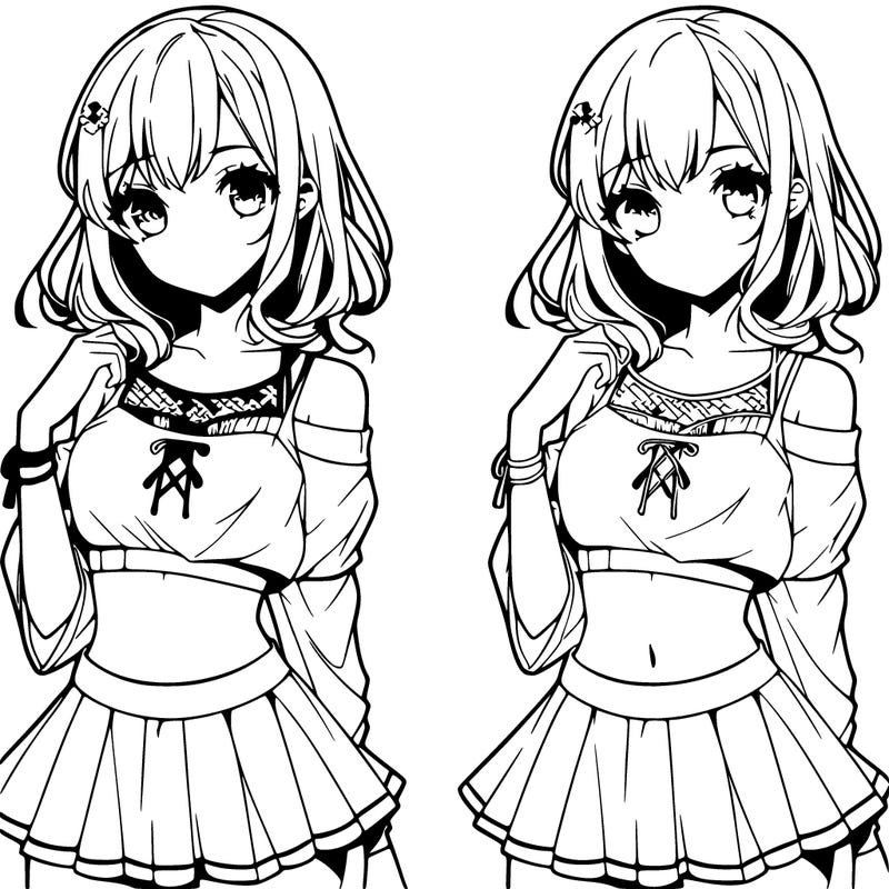 beautiful anime girl with crop top and a short skirt