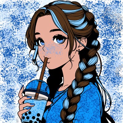 realistic girl with braided hair drinking boba