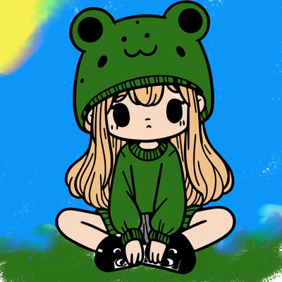 a girl wearing a frog hat and some frog socks