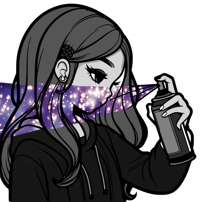 a realistic girl spray painting