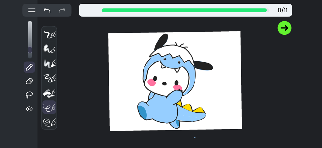 Digital drawing interface showing a cute blue character in ArtWork app