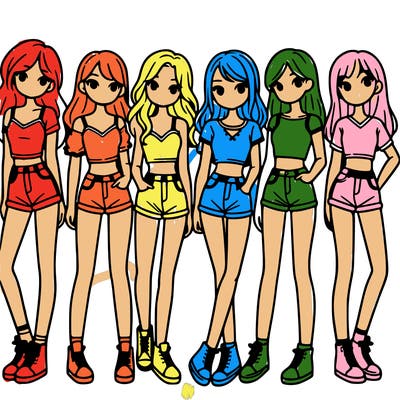 a group of girls wearing crop tops and shorts
