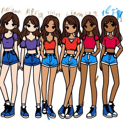 a group of girls wearing crop tops and shorts