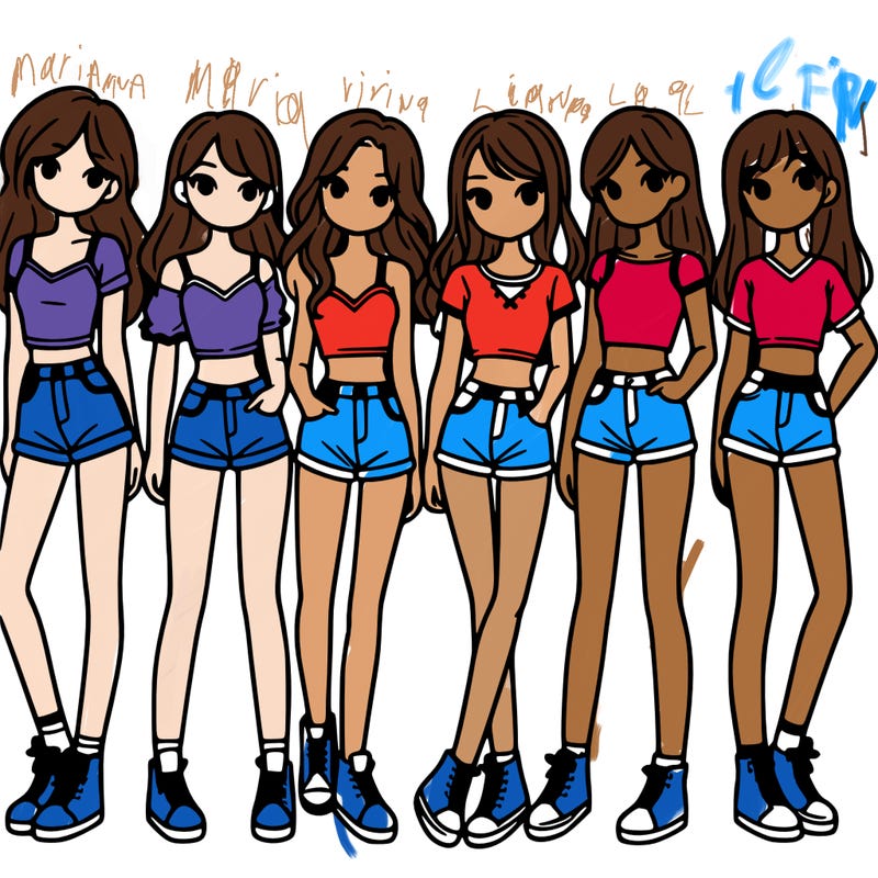 a group of girls wearing crop tops and shorts