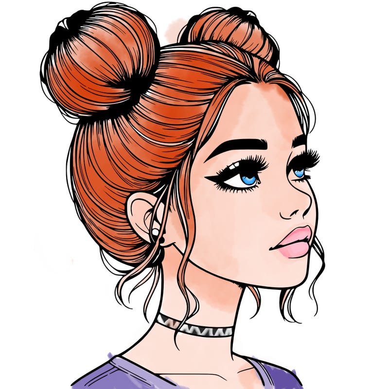 realistic girl with buns on the top of her head
