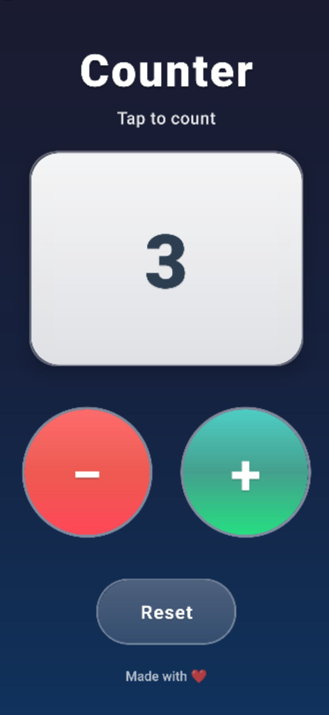 Tally Counter: Clicker Counter - Simple digital tally counter screen showing a count of three with plus and minus buttons