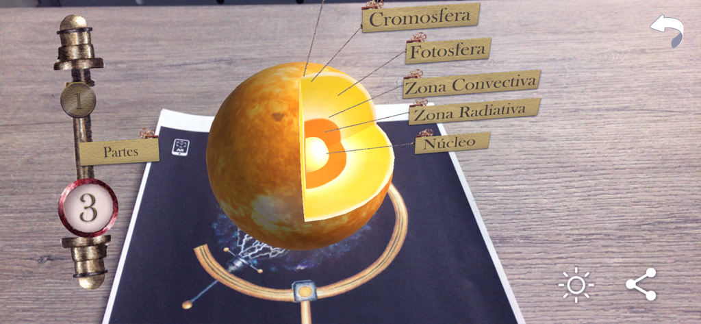 Naddie AR - An augmented reality 3D model of the sun internal layers displayed over a printed marker.