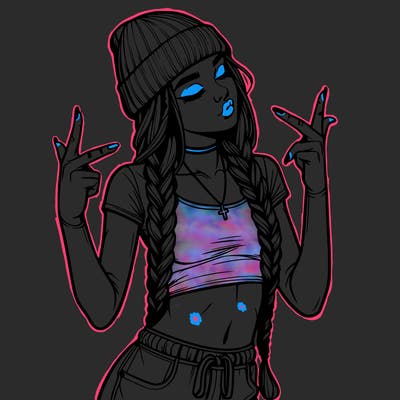 realistic teenage girl with braids and a beanie and crop top doing 🫶🏼