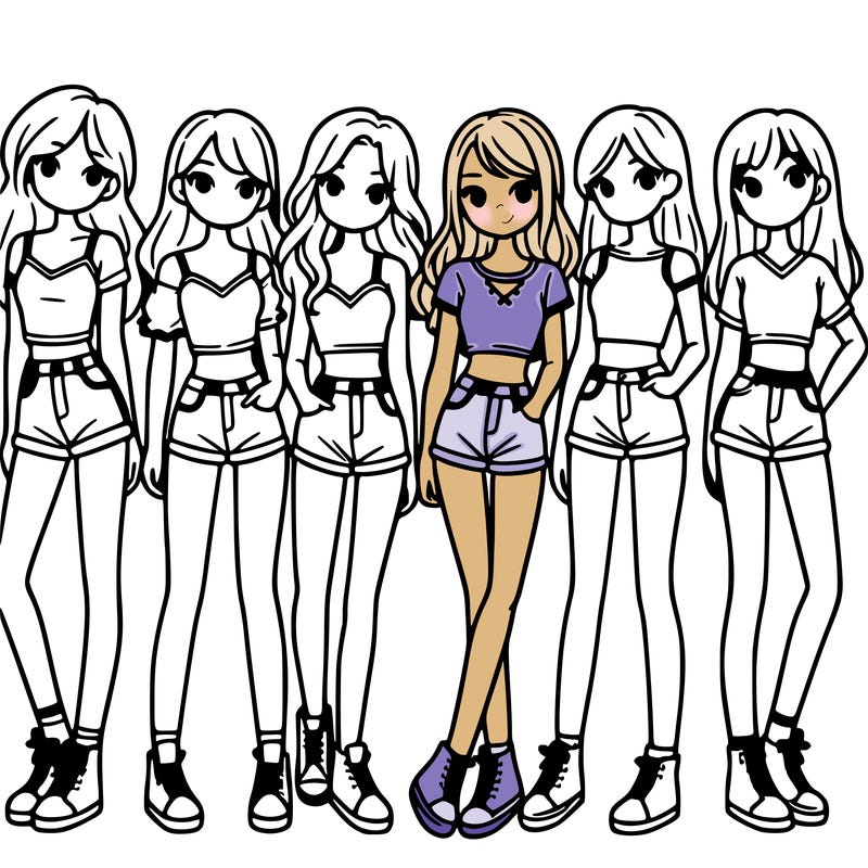 a group of girls wearing crop tops and shorts