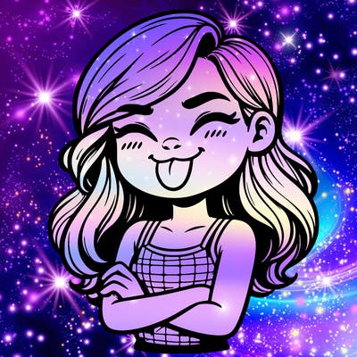 realistic girl crossing her arms and wearing a tank top with her tongue held out she has long hair