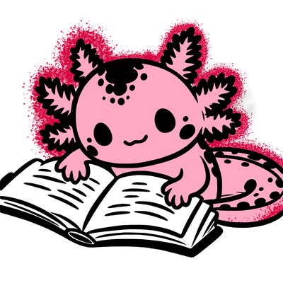axolotl reading a book