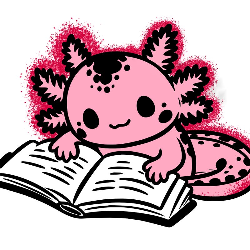 axolotl reading a book