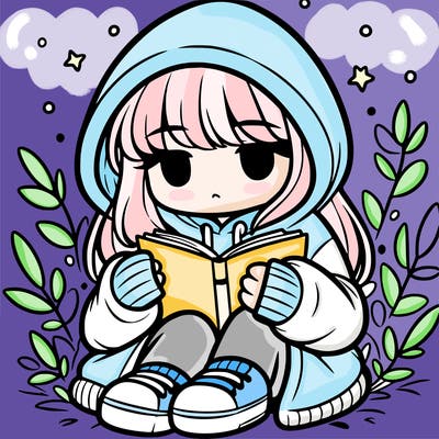 girl in oversized hoodie reading a book