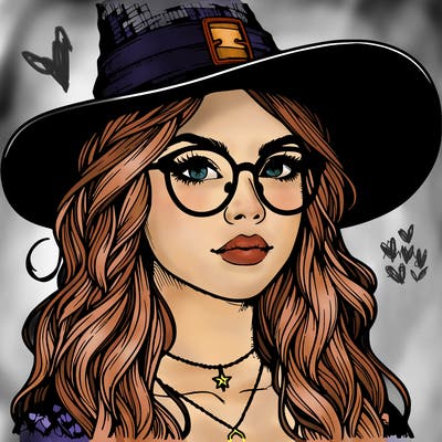 a witch with glasses realistic