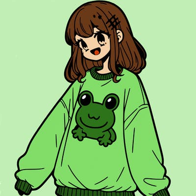 girl wearing frogging sweatshirt