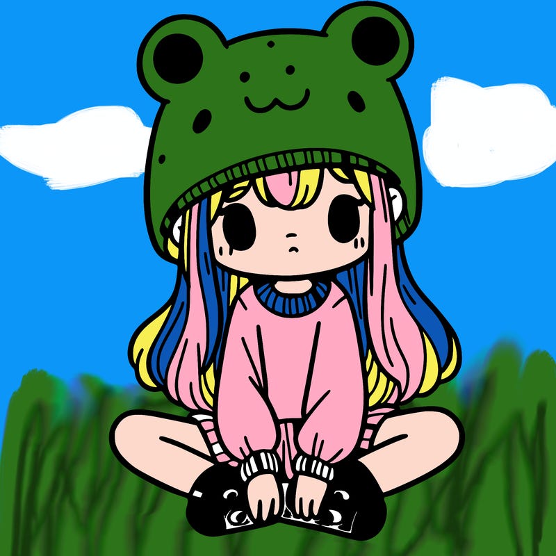 a girl wearing a frog hat and some frog socks