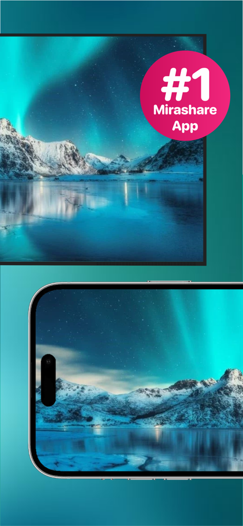 AllShare Cast ㅤ - An iPhone screen mirroring a landscape with aurora borealis to a smart TV using AllShare Cast