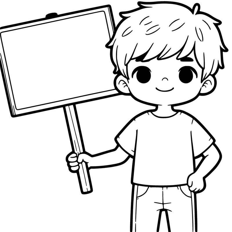 a boy holding a blank sign