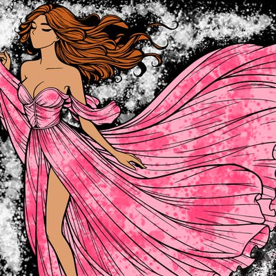 realistic woman in dress flowing the the wind