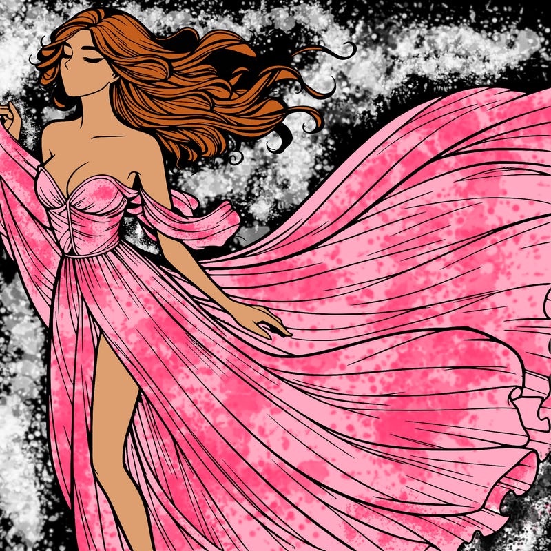 realistic woman in dress flowing the the wind