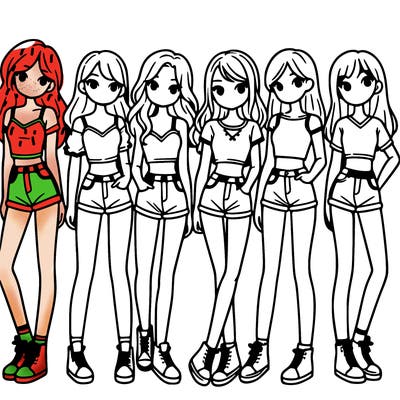 a group of girls wearing crop tops and shorts