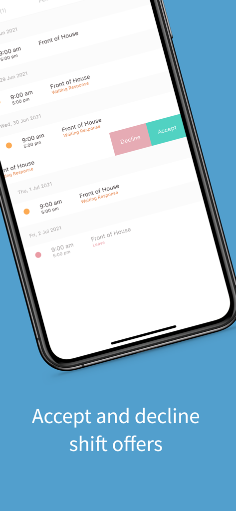 EmpLive app screen for accepting or declining work shift offers