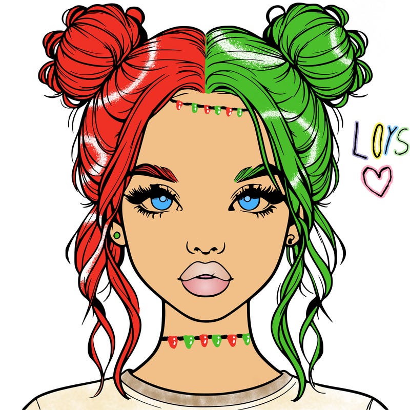 realistic girl with two buns in hair and lips