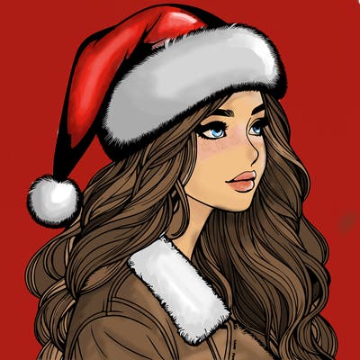 realistic girl in santa hat