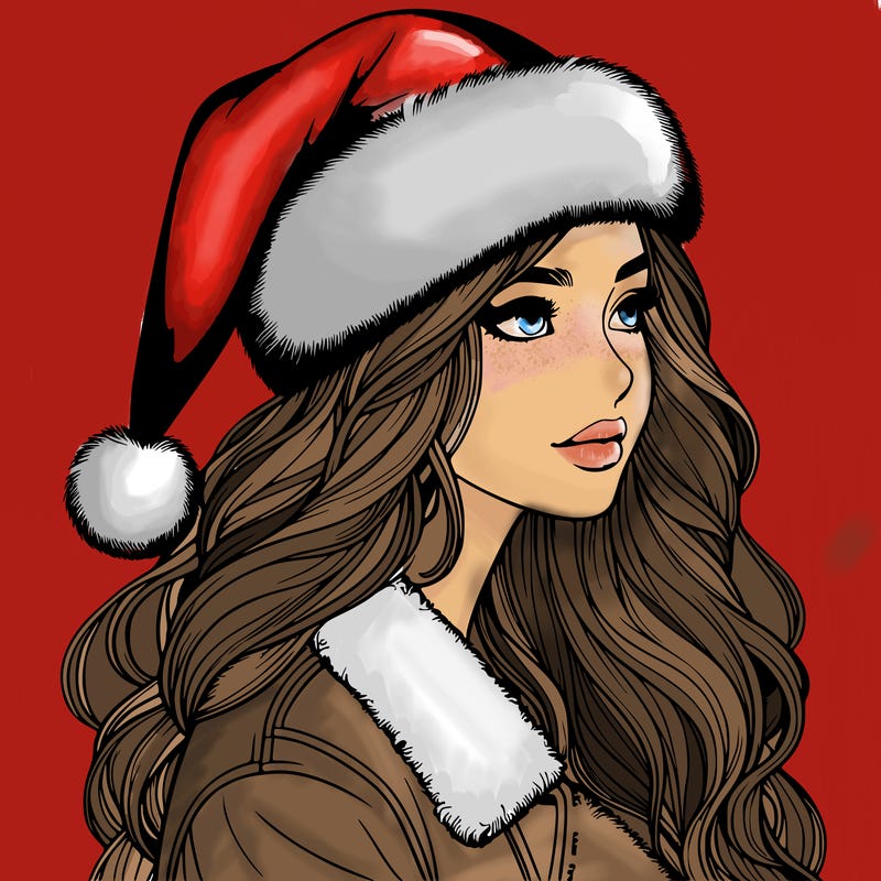 realistic girl in santa hat