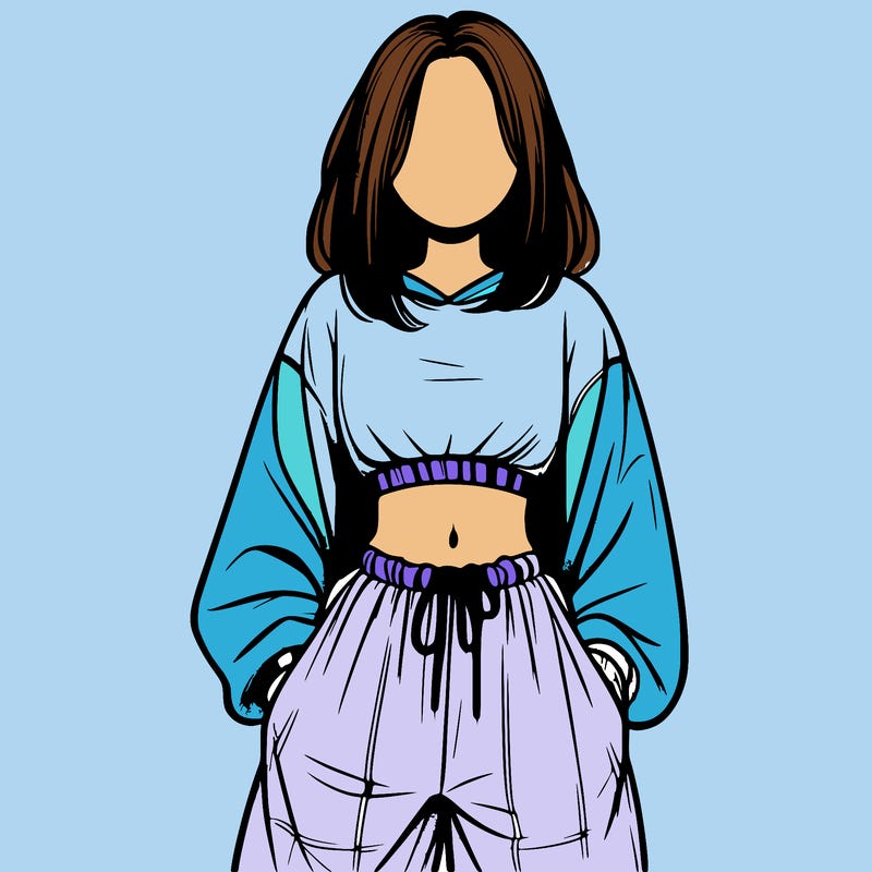 realistic girl faceless with baggy pants and a crop top
