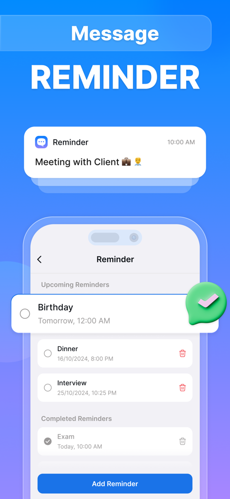All in one Messenger - Oberfläche der Messenger Dual Apps Erinnerungsfunktion mit Besprechungsbenachrichtigung