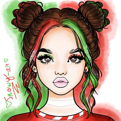 realistic girl with two buns in hair and lips