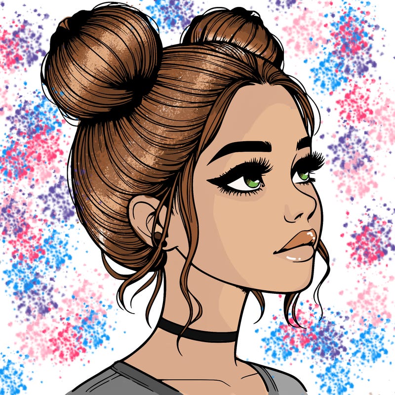 realistic girl with buns on the top of her head