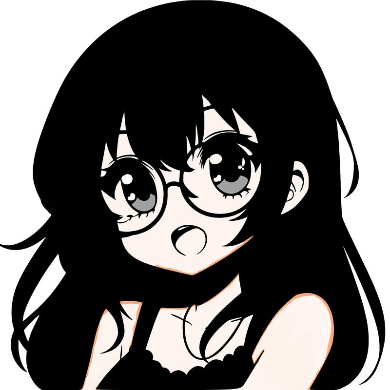 anime girl with black hair and blue glasses