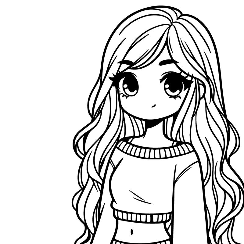 girl with long hair and a crop top with a sweater